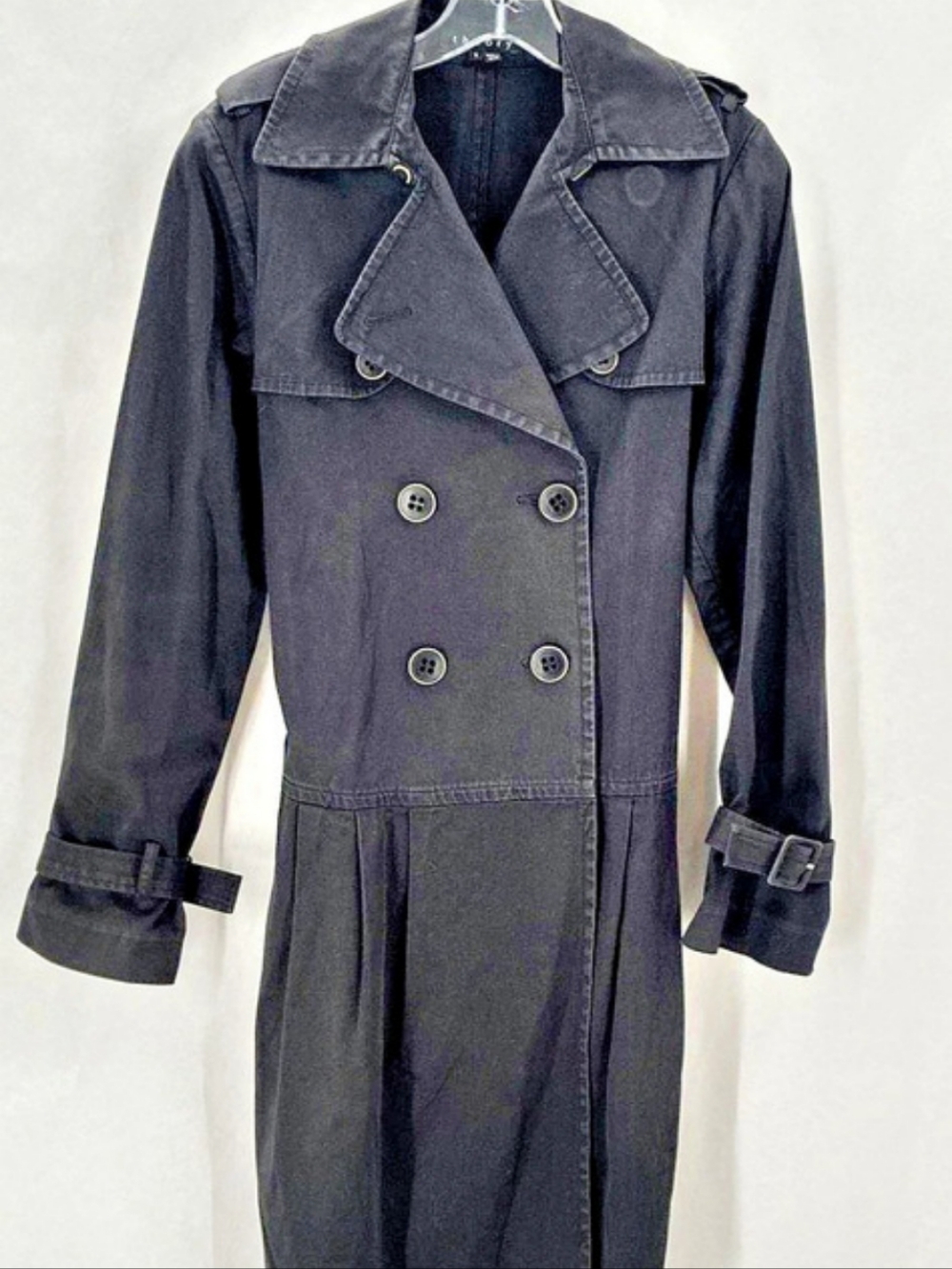 Theory Sleek A-Line Trench Jacket Cotton Black Small